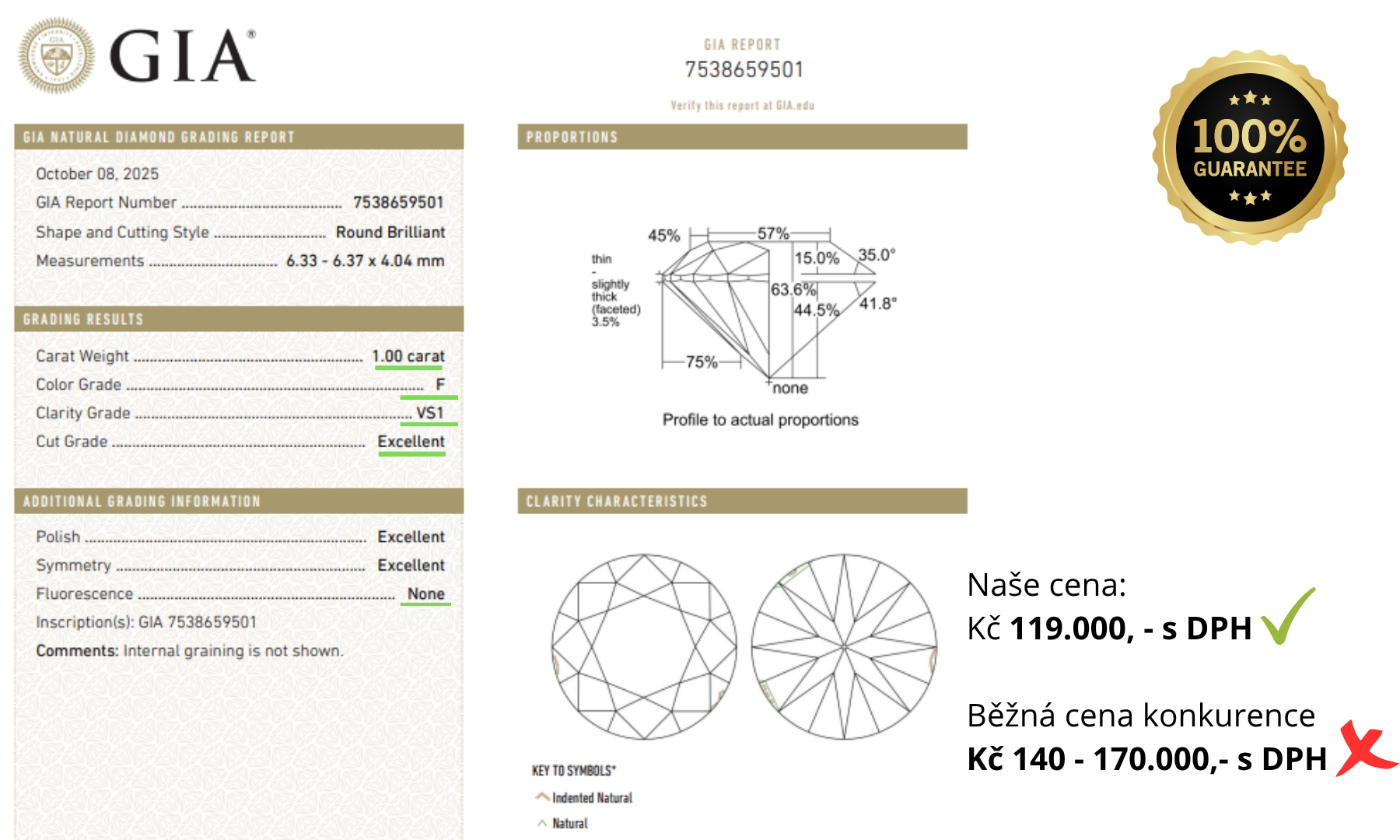 GIA přírodní diamant
